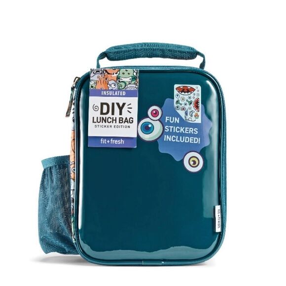 Fit & Fresh Insulated DIY Sticker Lunch Bag Teal Soft Sided Reusable Lunch Bag - Picture 9 of 12
